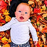 Raven Eclipse is registered to the contest to win money with this photo: autumn, baby, black_blanket, blue_eyes, child, colorful_leaves, fall_leaves, foliage, infant, lying_down, nature, open_mouth, outdoor, patterned_pants, photography, portrait, seasonal, smiling, surprised, white_sweater