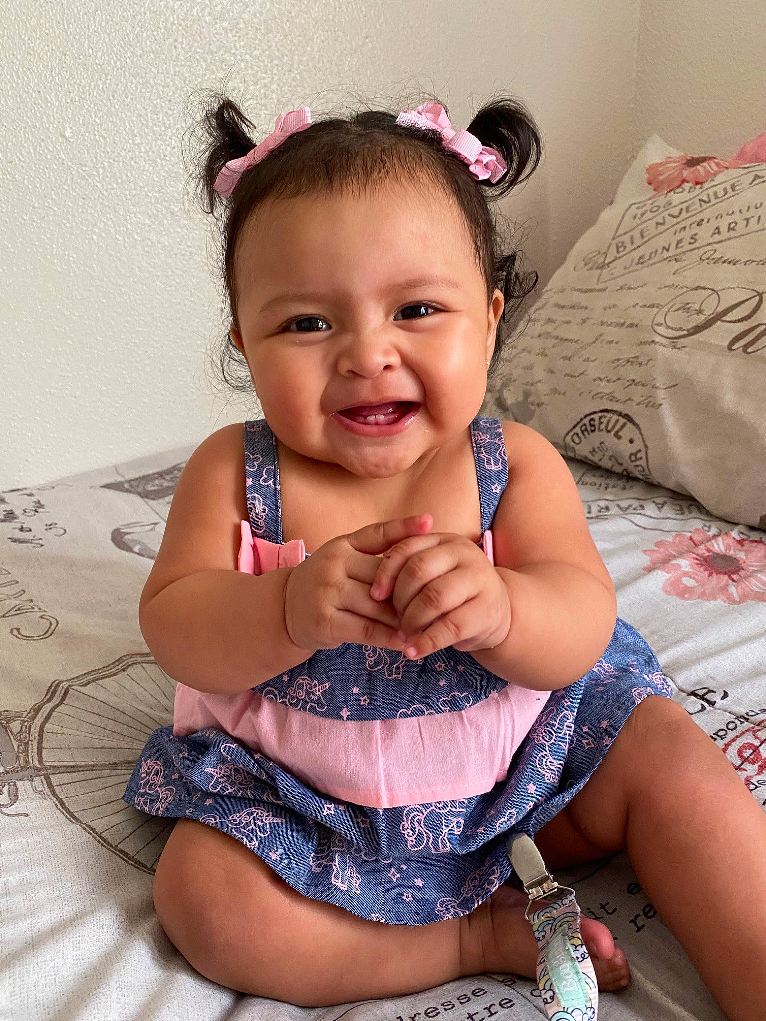Jayleen joined the competition — help win amazing prizes! arm, baby, baby_toddler_clothing, cheek, child, ear, eye, face, finger, forehead, hair_accessory, head, human, iris, joy, lip, person, pink, sitting, skin