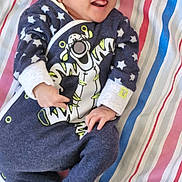 Ivaan joined the competition — help win amazing prizes! baby, infant, smiling, tongue_out, blue_clothing, stars_pattern, tiger_design, striped_blanket, lying_down, cute, happy, child, small_hands, footed_pajamas, cozy, indoor, portrait, closeup, soft_lighting, playful