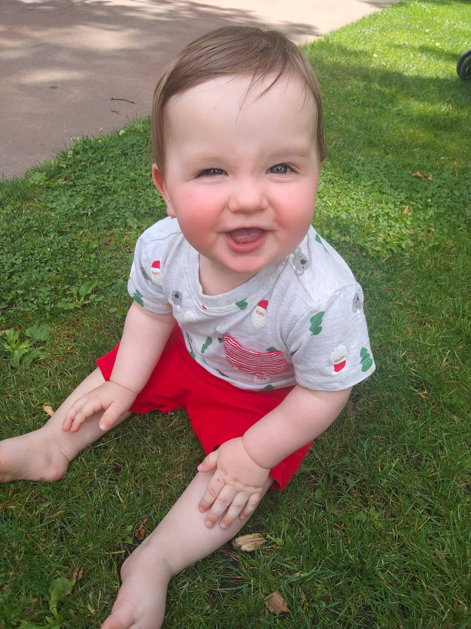 Sebastian joined the competition — help win amazing prizes! baby, baby_toddler_clothing, cheek, finger, flooring, fun, garden, grass, grass_family, hair, happy, head, lawn, people_in_nature, person, plant, sitting, skin, smile, thumb