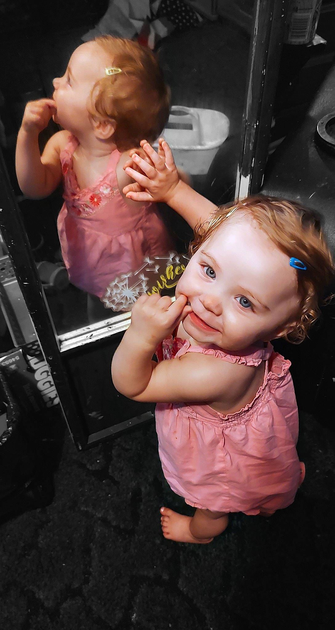 Alexis Novalee is registered to the contest to win money with this photo: baby, baby_toddler_clothing, cheek, chin, facial_expression, finger, flash_photography, fun, gesture, hairstyle, hand, happy, iris, joy, lip, mouth, person, pink, skin, smile