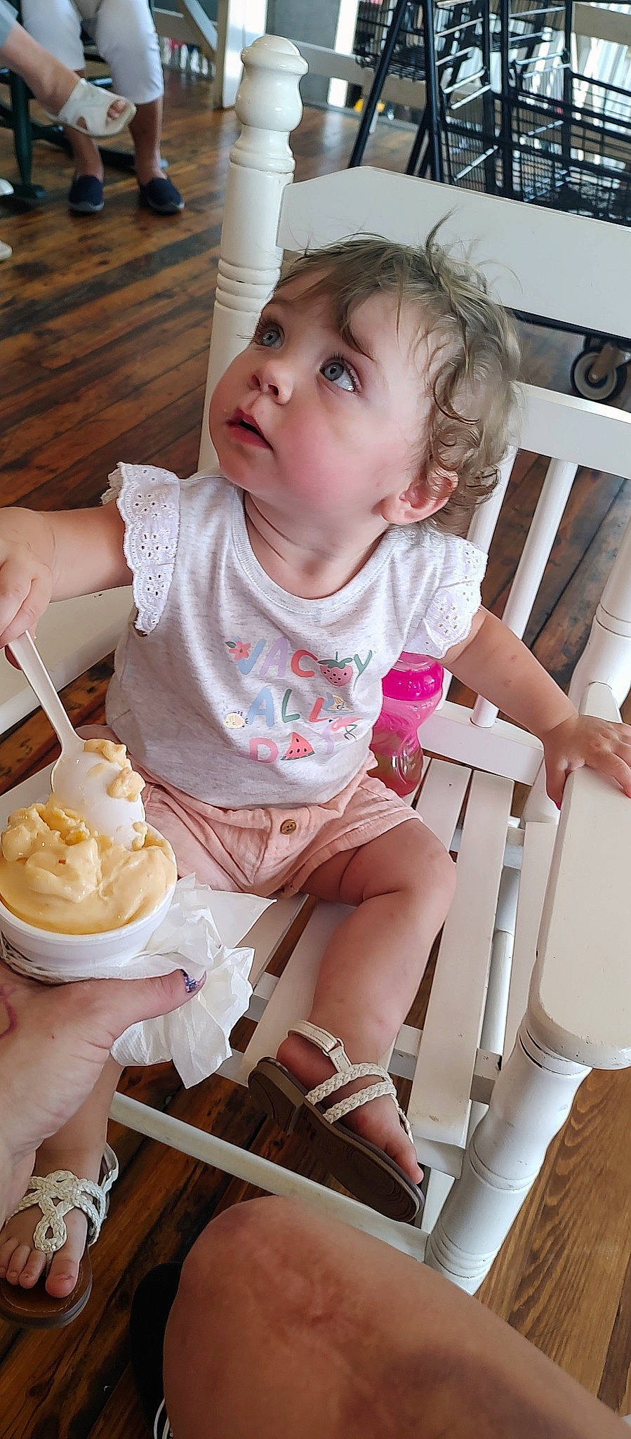 Alexis Novalee joined the competition — help win amazing prizes! baby, baby_toddler_clothing, chair, child, cream, cuisine, dairy, dessert, dondurma, food, food_craving, fun, gelato, human_leg, ice_cream, ingredient, person, sorbetes, tableware, thigh