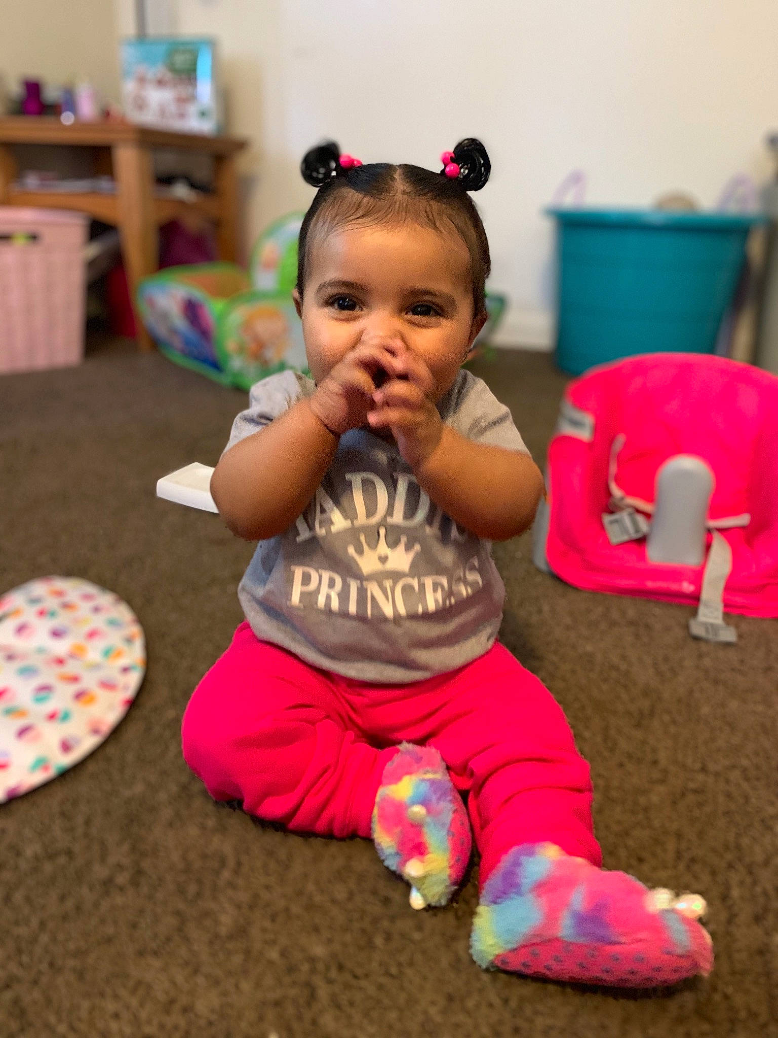 Maiya is registered to the contest to win money with this photo: adaptation, baby, birthday, cheek, child, fun, happy, party, person, pink, play, room, sitting, smile, toddler