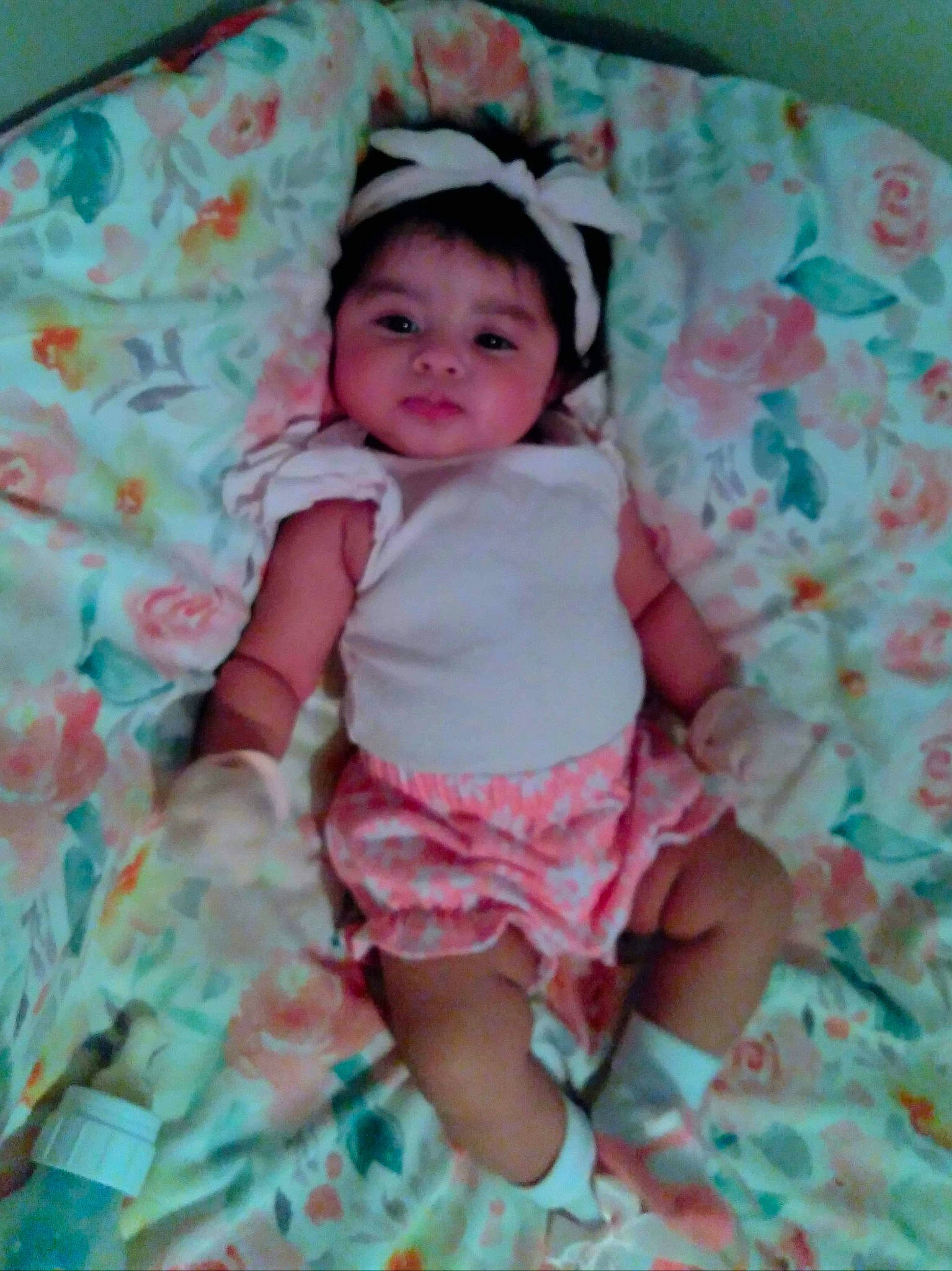 Alessandra is registered to the contest to win money with this photo: baby, baby_products, baby_toddler_clothing, cheek, child, linens, nap_mat, person, pink, product, skin, smile, textile, toddler