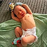 newborn, baby, sleeping, diaper, mittens, blanket, bed, face, infant, skin, cute, relaxed, resting, cozy, soft, toddler, child, healthcare, home, peaceful
