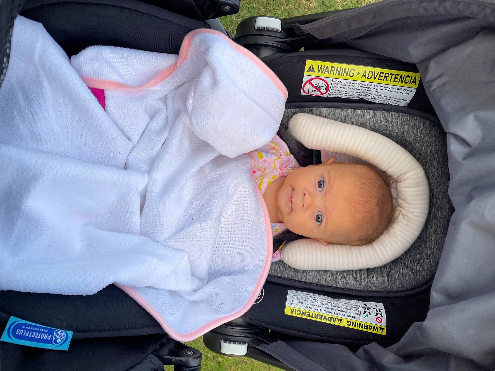 Brielle joined the competition — help win amazing prizes! baby, baby_carriage, baby_products, baby_toddler_clothing, car_seat, carmine, child, comfort, finger, hat, lap, person, service, sleep, toddler, tree