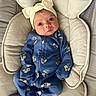 Rory is registered to the contest to win money with this photo: baby, baby_seat, blue_clothing, bow, child, cozy, cushion, cute, eyes, face, floral_pattern, headband, indoor, infant, mittens, newborn, onesie, portrait, sleepwear, soft_texture