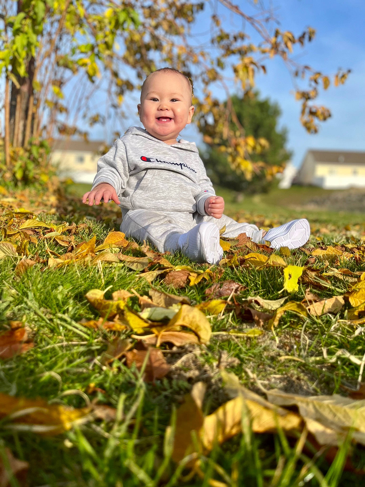 Raiden joined the competition — help win amazing prizes! adaptation, baby, branch, deciduous, dress, grass, happy, joy, morning, nature, orange, people_in_nature, person, plant, playing_with_kids, sky, smile, sunlight, toddler, tree