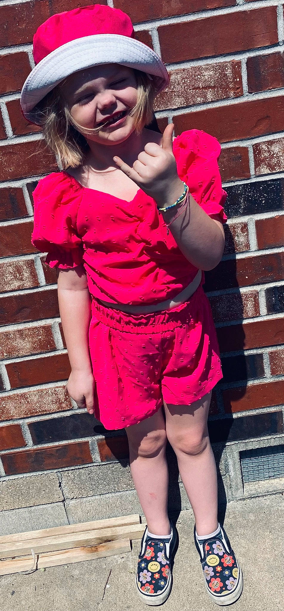 Coraline joined the competition — help win amazing prizes! arm, clothing, electric_blue, eyewear, fashion, flash_photography, happy, headwear, joy, knee, lip, magenta, muscle, person, pink, purple, red, shoulder, sleeve, smile