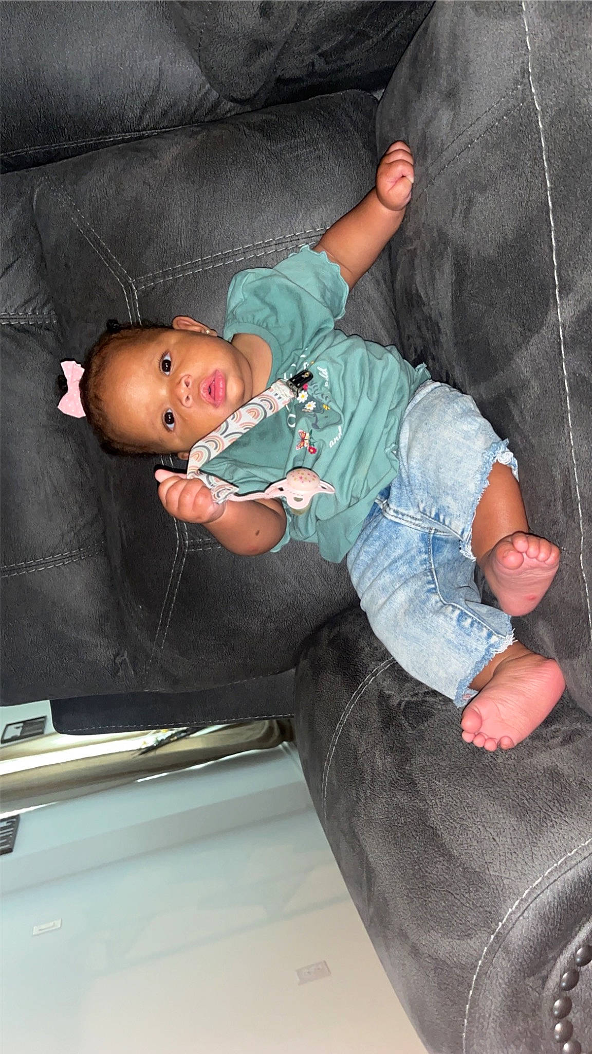 Laylani joined the competition — help win amazing prizes! arm, baby_toddler_clothing, comfort, cool, denim, elbow, finger, fun, hand, human_body, human_leg, jeans, joint, knee, leg, mouth, person, t_shirt, textile, thigh