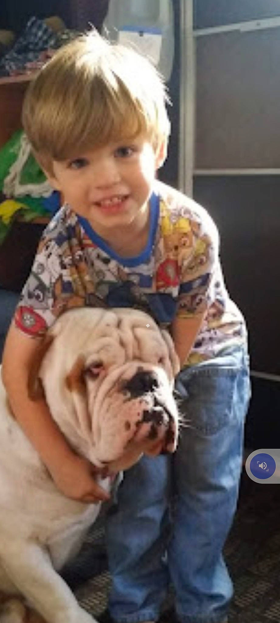 Chase is registered to the contest to win money with this photo: bulldog, canidae, carnivore, comfort, companion_dog, dog, dog_breed, fawn, flooring, fur, head, organ, person, photograph, smile, snout, sporting_group, toddler, toy_dog, white_english_bulldog