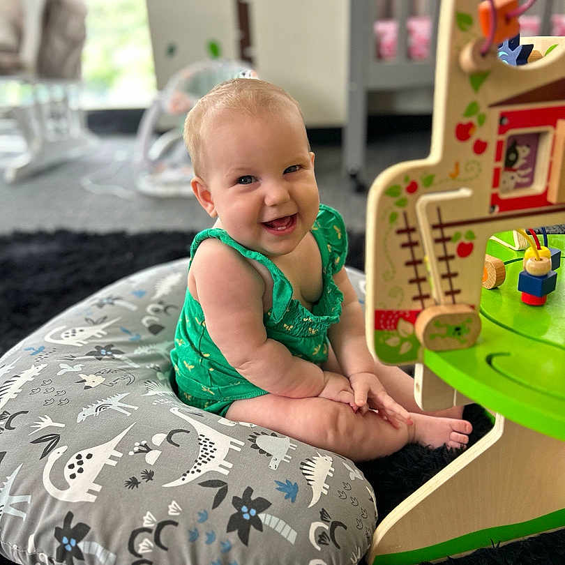 Finlee joined the competition — help win amazing prizes! adult, architecture, baby, building, cushion, face, furniture, head, homedecor, indoors, livingroom, male, man, person, photography, playarea, portrait, room, sitting, toy