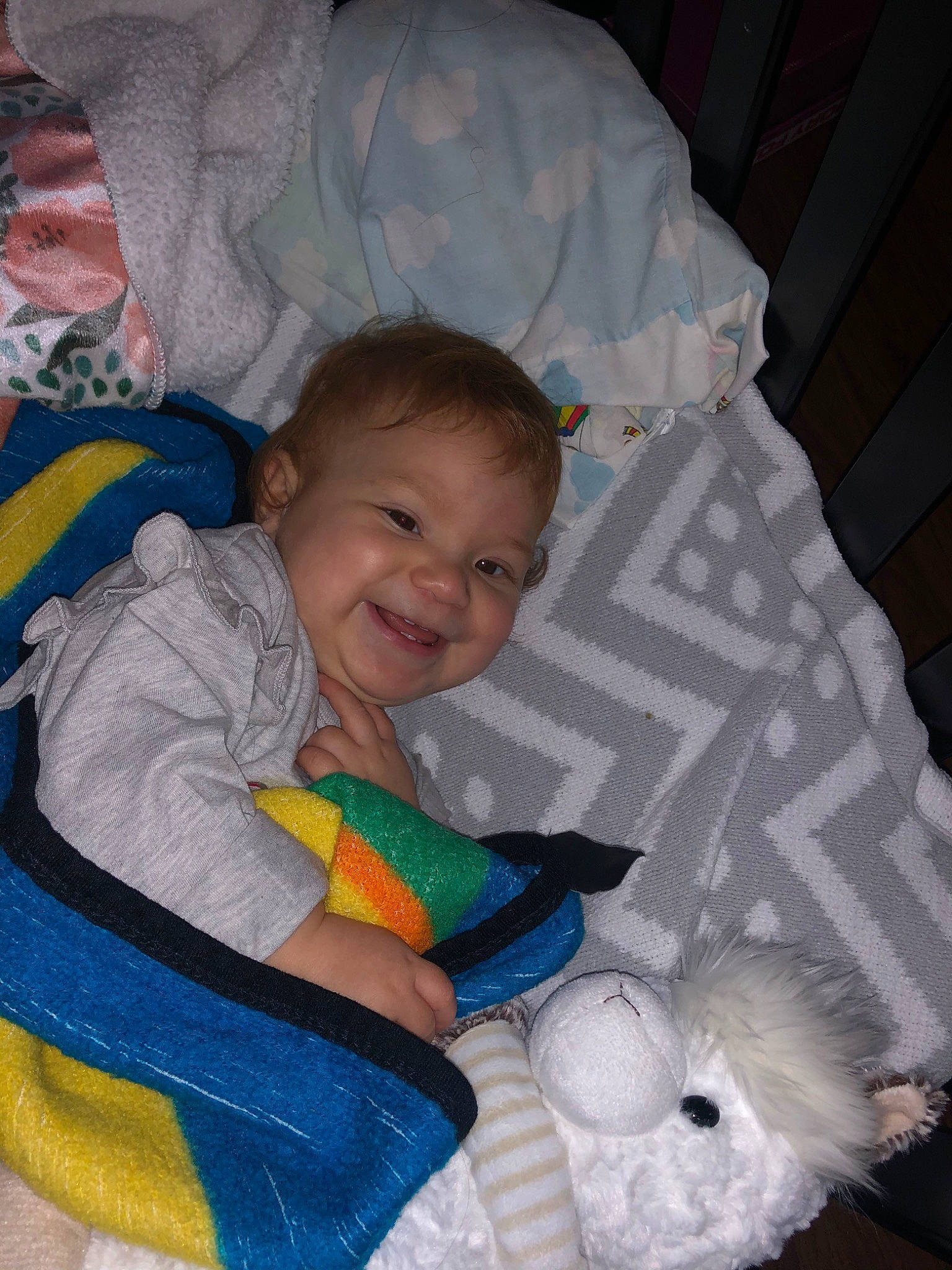 Lexie is registered to the contest to win money with this photo: baby, bedtime, child, eye, iris, joy, nap, person, product, room, skin, sleep, stuffed_toy, textile, toddler