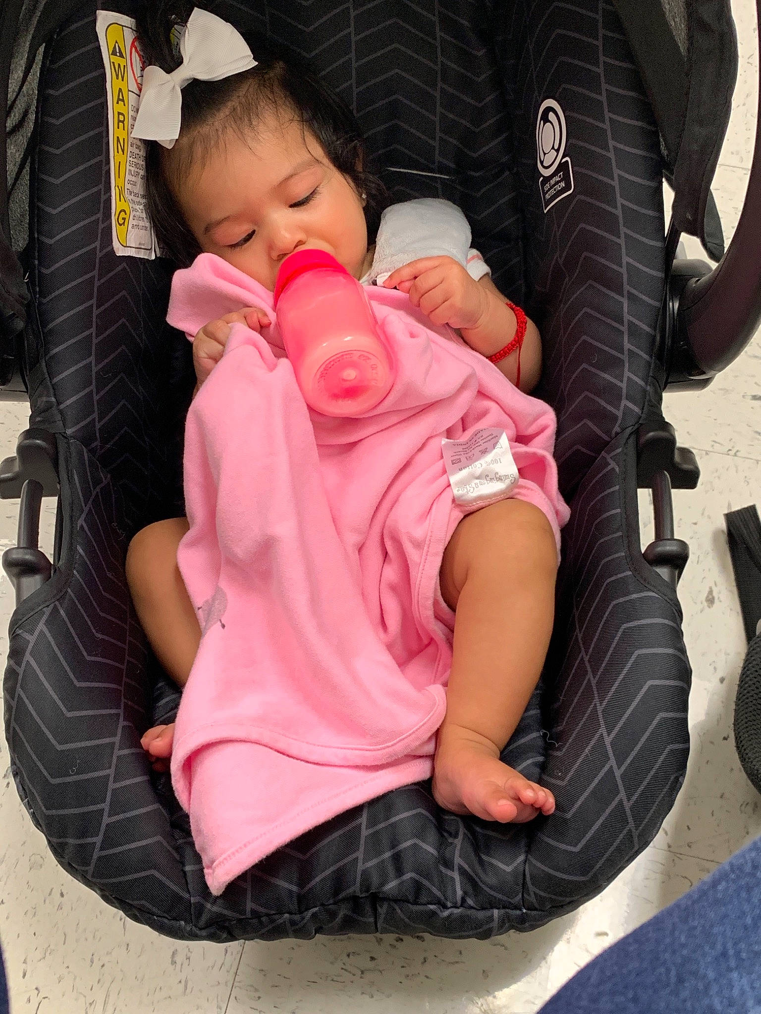 Jaylene joined the competition — help win amazing prizes! baby, baby_carriage, baby_in_car_seat, baby_products, car_seat, cheek, child, daughter, leg, person, pink, play, product, sitting, skin, toddler