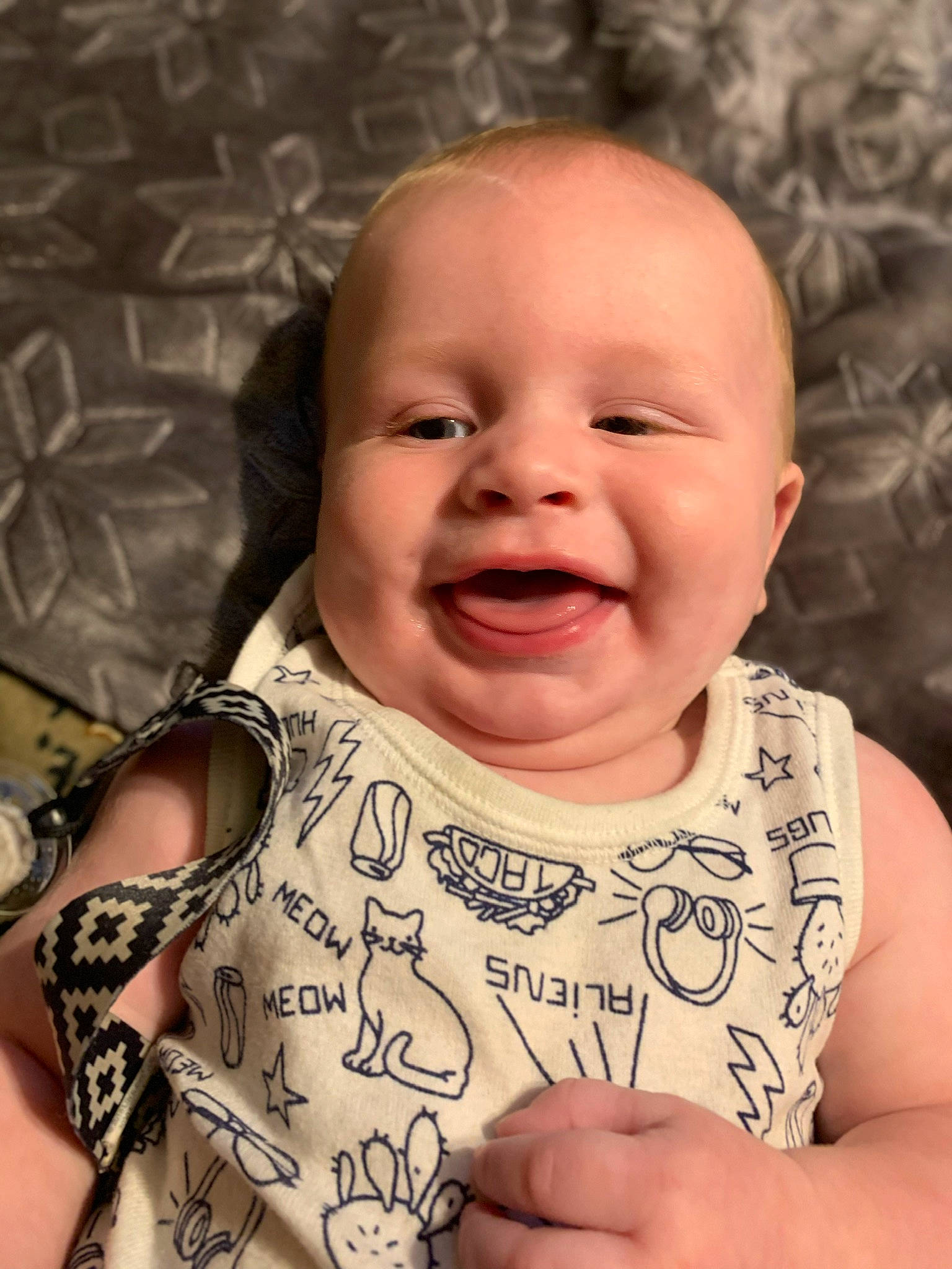 Gentry is registered to the contest to win money with this photo: baby, baby_laughing, cheek, child, chin, face, facial_expression, forehead, fun, gesture, happy, head, laugh, lip, mouth, nose, person, skin, smile, toddler