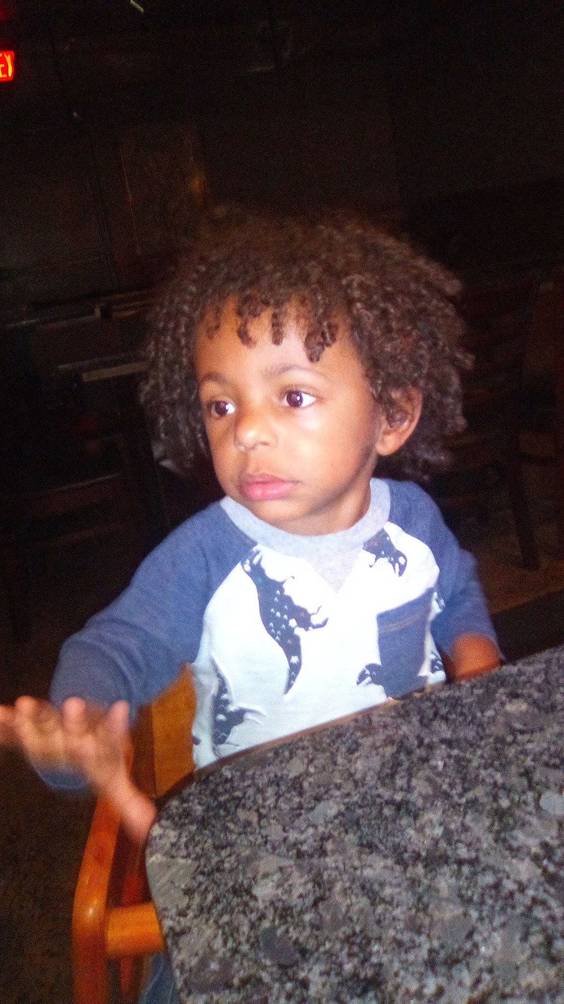 Barrett is registered to the contest to win money with this photo: afro, baby_toddler_clothing, cheek, child, chin, cool, eye, face, flash_photography, fun, happy, head, iris, jheri_curl, nose, person, ringlet, sitting, skin, sleeve