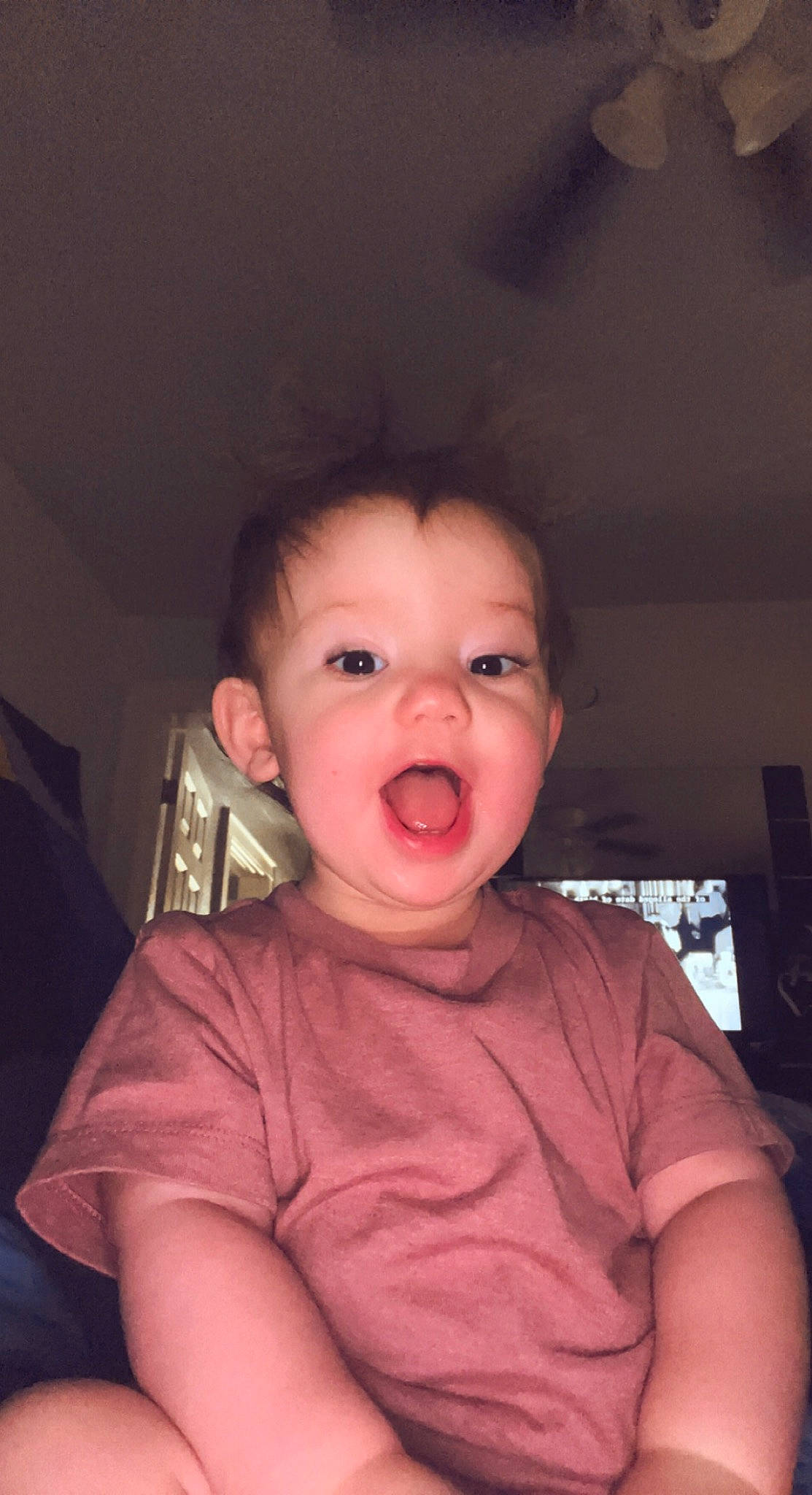 Helena is registered to the contest to win money with this photo: baby, baby_toddler_clothing, cheek, chin, comfort, ear, eyelash, fun, gesture, happy, iris, jaw, lip, mouth, neck, nose, person, skin, sleeve, toddler
