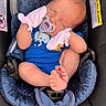 baby, newborn, car_seat, pacifier, mittens, blue_onesie, sleeping, infant, cute, small_feet, child, cozy, resting, head, face, hands, footwear, soft_fabric, safety, childcare