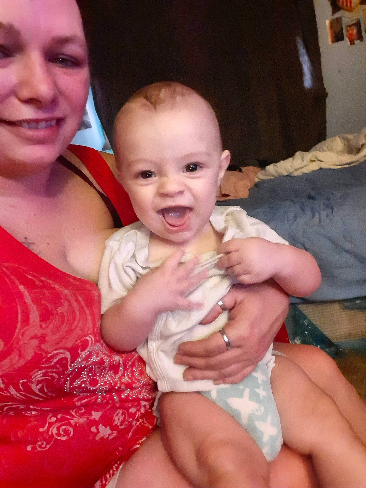 River joined the competition — help win amazing prizes! baby, cheek, chin, eye, finger, gesture, hand, happy, interaction, iris, leg, lip, mammal, mouth, muscle, neck, person, pink, shoulder, skin