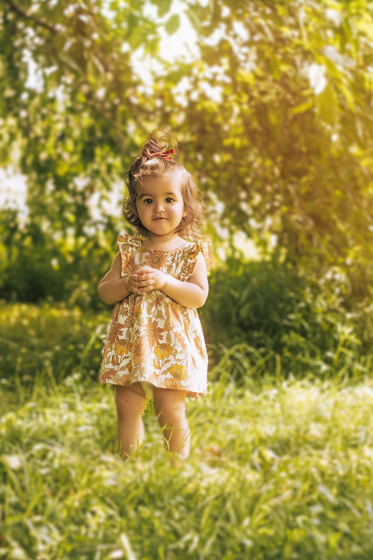 Eleanor is registered to the contest to win money with this photo: baby, child, dress, field, flash_photography, forest, fun, grass, grassland, happy, landscape, leaf, natural_landscape, people_in_nature, person, plant, portrait_photography, prairie, smile, toddler