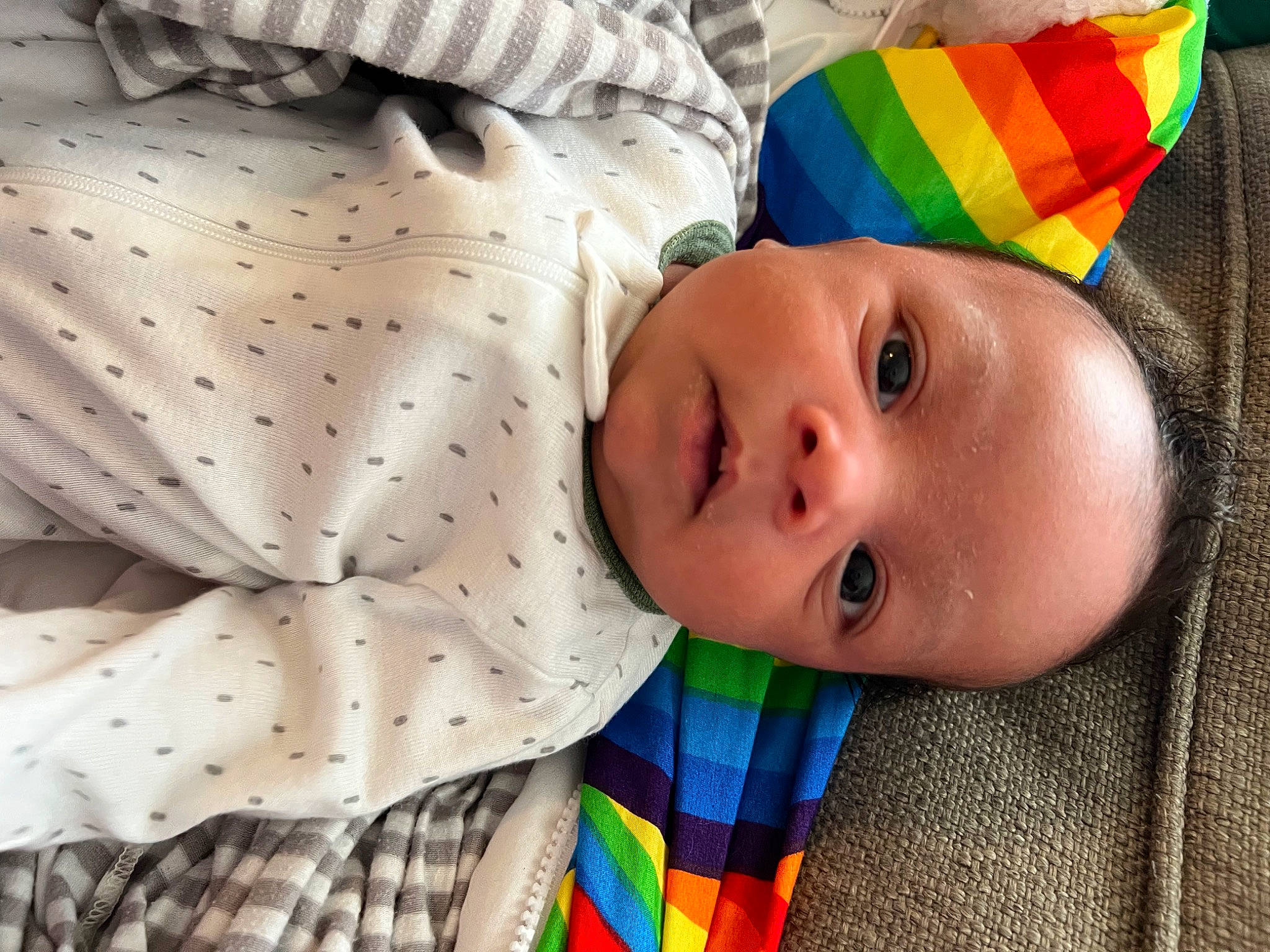 Louis joined the competition — help win amazing prizes! baby, baby_toddler_clothing, cap, child, collar, comfort, dress_shirt, electric_blue, eye, happy, hat, linens, orange, pattern, person, plaid, skin, sleeve, tartan, textile