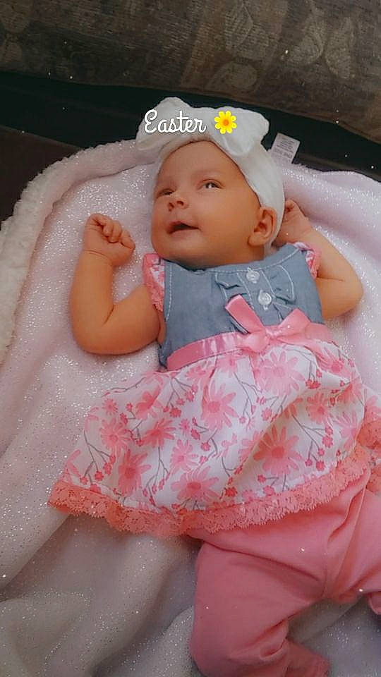 Skylynn joined the competition — help win amazing prizes! baby, baby_products, baby_toddler_clothing, cheek, child, hair_accessory, person, pink, product, skin, textile, toddler