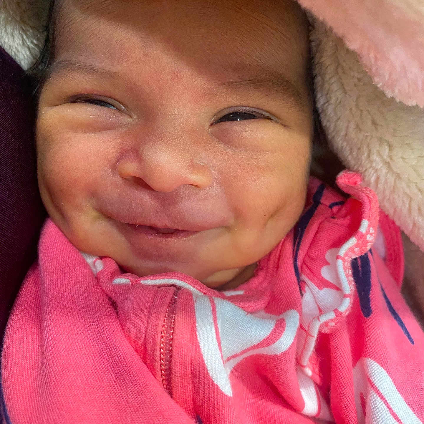 Aolany joined the competition — help win amazing prizes! baby, baby_face, child, close_up, clothing, cozy, cute, dimples, face, happy, infant, newborn, pink_blanket, portrait, skin, smile, soft_texture, warm, wrapped, young_child
