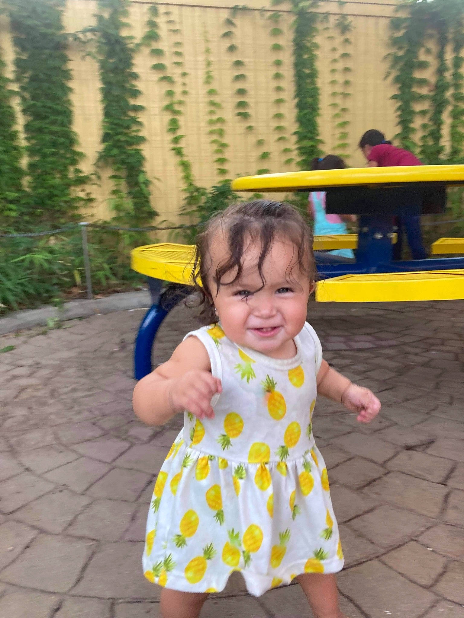 Delaney joined the competition — help win amazing prizes! baby, baby_toddler_clothing, child, dress, fun, grass, happy, leisure, morning, people, people_in_nature, person, plant, recreation, skin, smile, standing, summer, toddler, travel