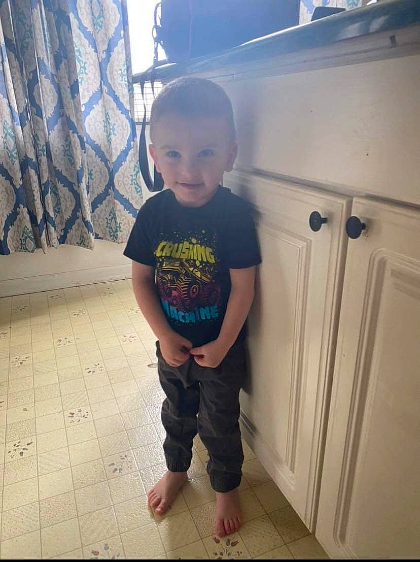 Gregory is registered to the contest to win money with this photo: baby, baby_toddler_clothing, child, cool, electric_blue, flooring, fun, happy, knee, person, room, shoulder, skin, sleeve, sportswear, standing, t_shirt, tints_and_shades, toddler, waist