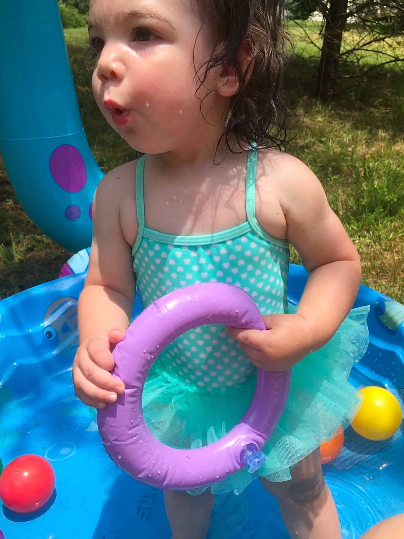 Aubry is registered to the contest to win money with this photo: baby_products, child, fun, games, inflatable, leisure, person, play, recreation, summer, toddler, water