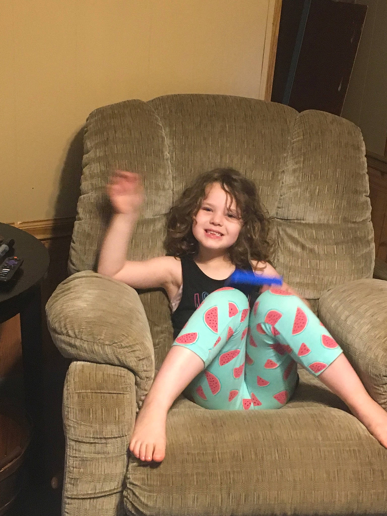 Kelsey joined the competition — help win amazing prizes! chair, comfort, couch, fun, furniture, futon, human_leg, joy, knee, lap, leg, long_hair, person, shoulder, sitting, thigh