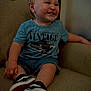 Evander is registered to the contest to win money with this photo: armchair, blue_tshirt, casual_clothing, child, cute, denim_shorts, expression, footwear, furniture, happy, indoor, person, portrait, seated, sitting, small_child, smiling, sneakers, toddler, young_child
