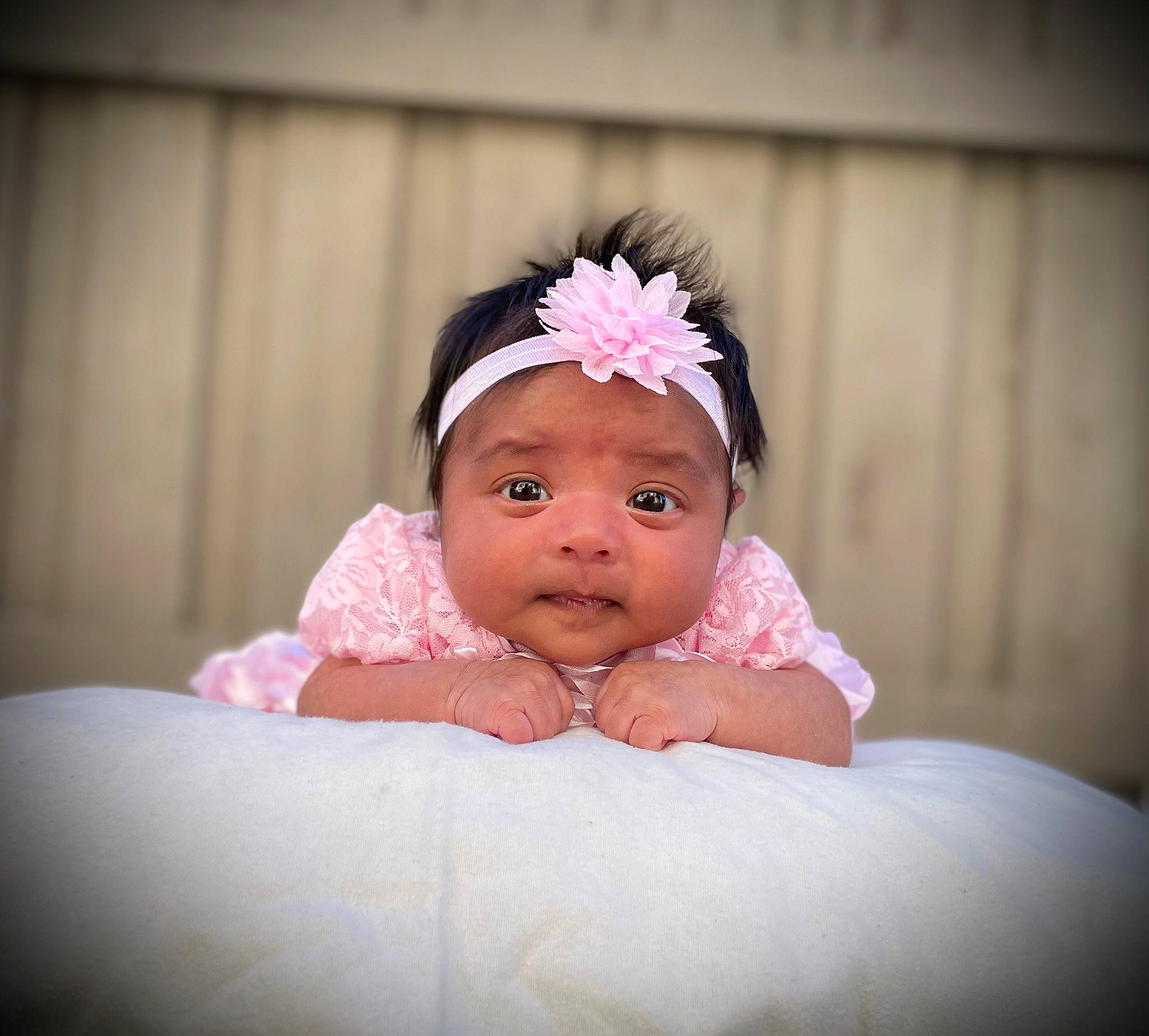 Linda joined the competition — help win amazing prizes! baby, baby_toddler_clothing, bridal_accessory, comfort, dress, embellishment, eye, eyelash, fashion_accessory, flash_photography, hair_accessory, happy, head, headband, headpiece, headwear, magenta, person, petal, pink