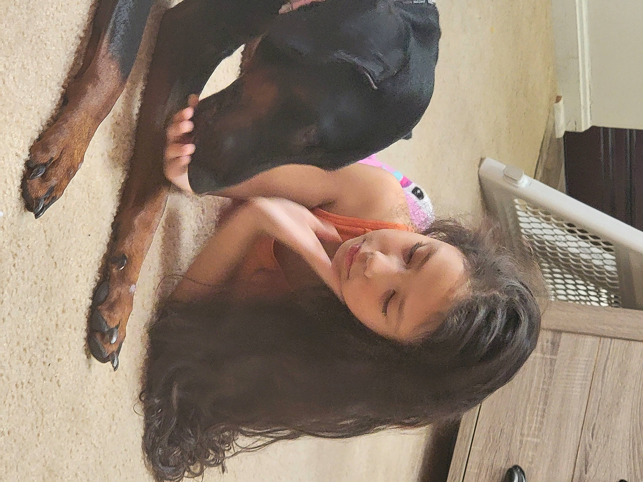 Josephine joined the competition — help win amazing prizes! black_hair, brown_hair, child, comfort, dress, eyebrow, eyelash, flash_photography, fur, happy, human_leg, jaw, lip, long_hair, neck, nose, person, selfie, shoulder, skin