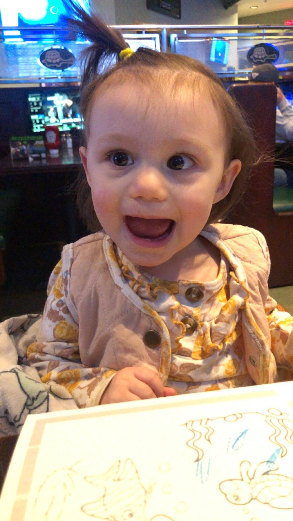 Ellianna joined the competition — help win amazing prizes! baby, blue, chair, cheek, child, chin, event, fun, happy, head, human, iris, lighting, mouth, nose, person, skin, smile, t_shirt, television