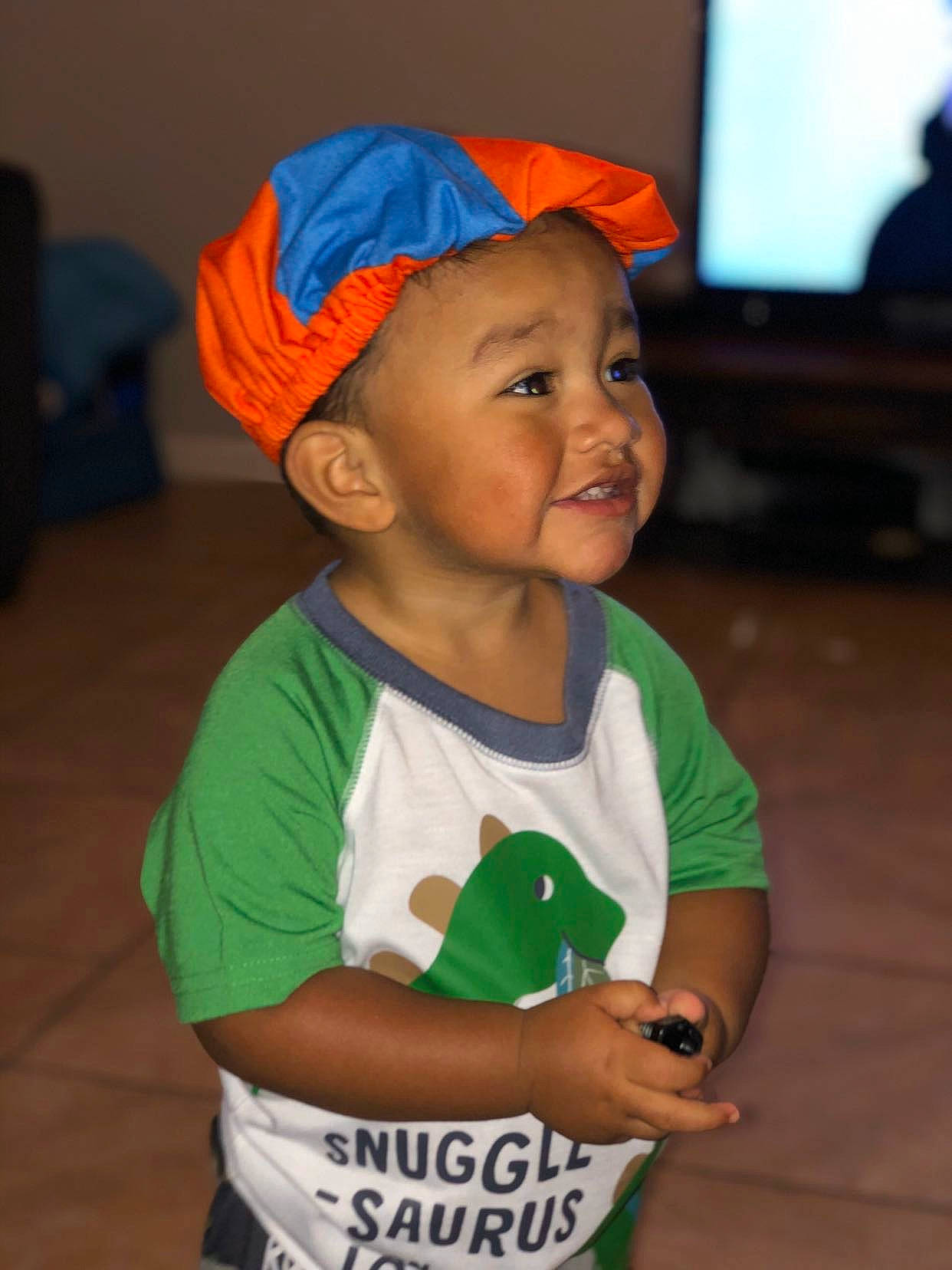 Adan joined the competition — help win amazing prizes! adaptation, baby, child, fun, green, happy, head, headgear, headwear, person, play, smile, t_shirt, toddler, vacation