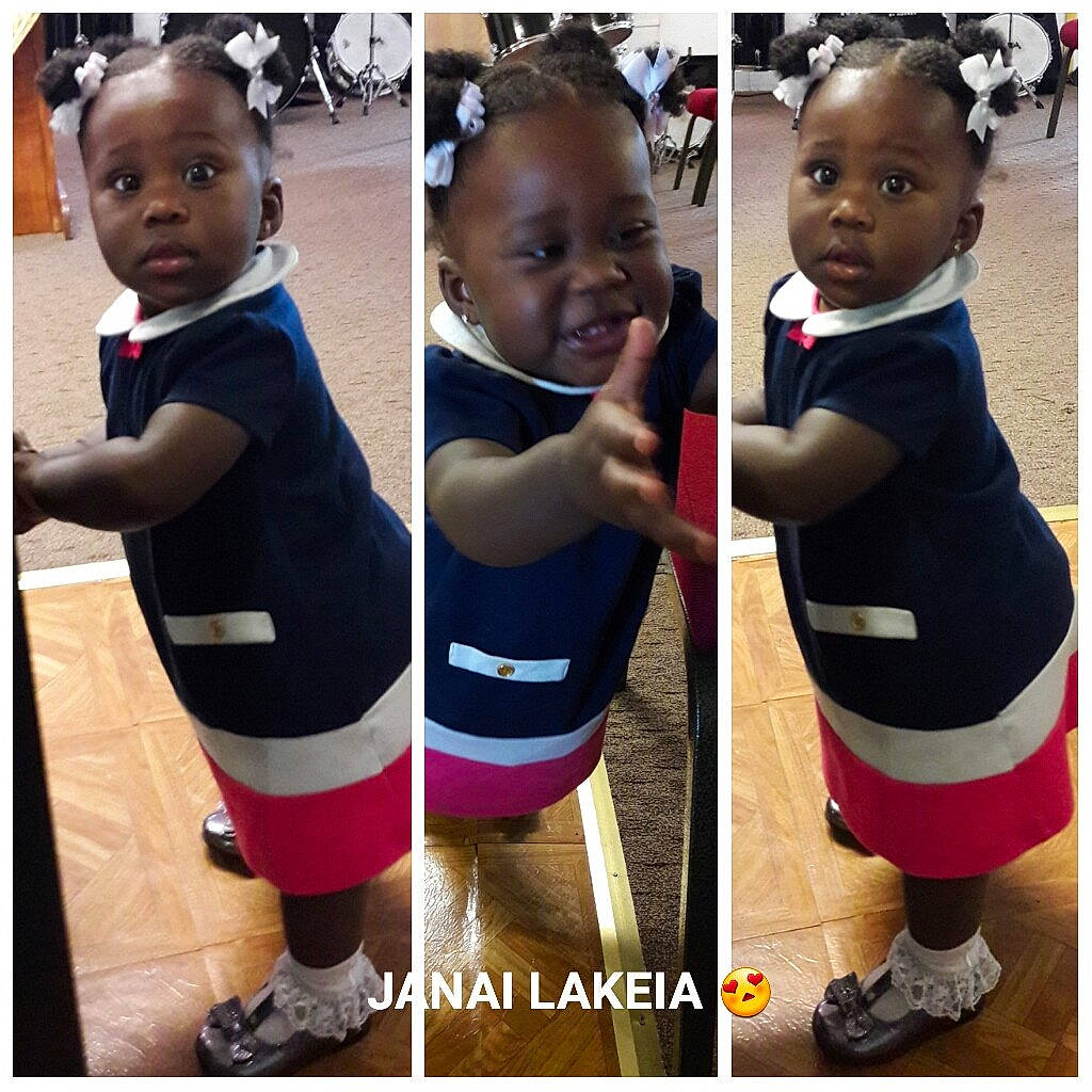 Janai is registered to the contest to win money with this photo: child, clothing, costume, day, girl, joy, outerwear, person, play, product, shoulder, toddler, uniform