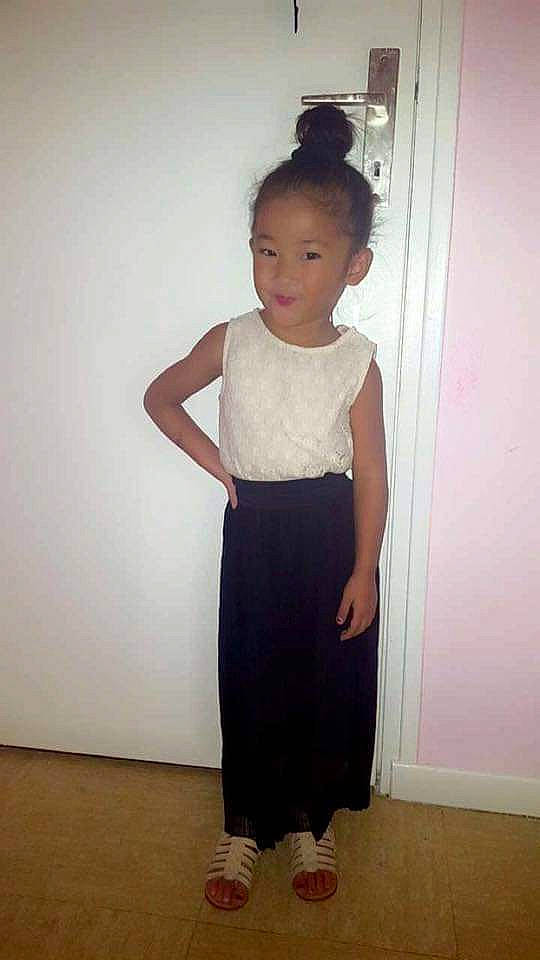 Lana participe au concours pour gagner de l'argent avec cette photo : abdomen, child, clothing, day_dress, dress, formal_wear, joint, neck, one_piece_garment, pattern, person, shoulder, standing, toddler, trunk, waist, white