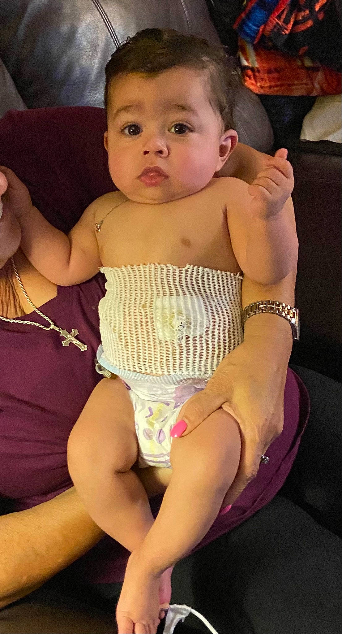 Corbyn is registered to the contest to win money with this photo: abdomen, baby, chest, comfort, facial_expression, finger, happy, head, human_body, joint, knee, leg, mouth, muscle, neck, person, shoulder, skin, stomach, thigh