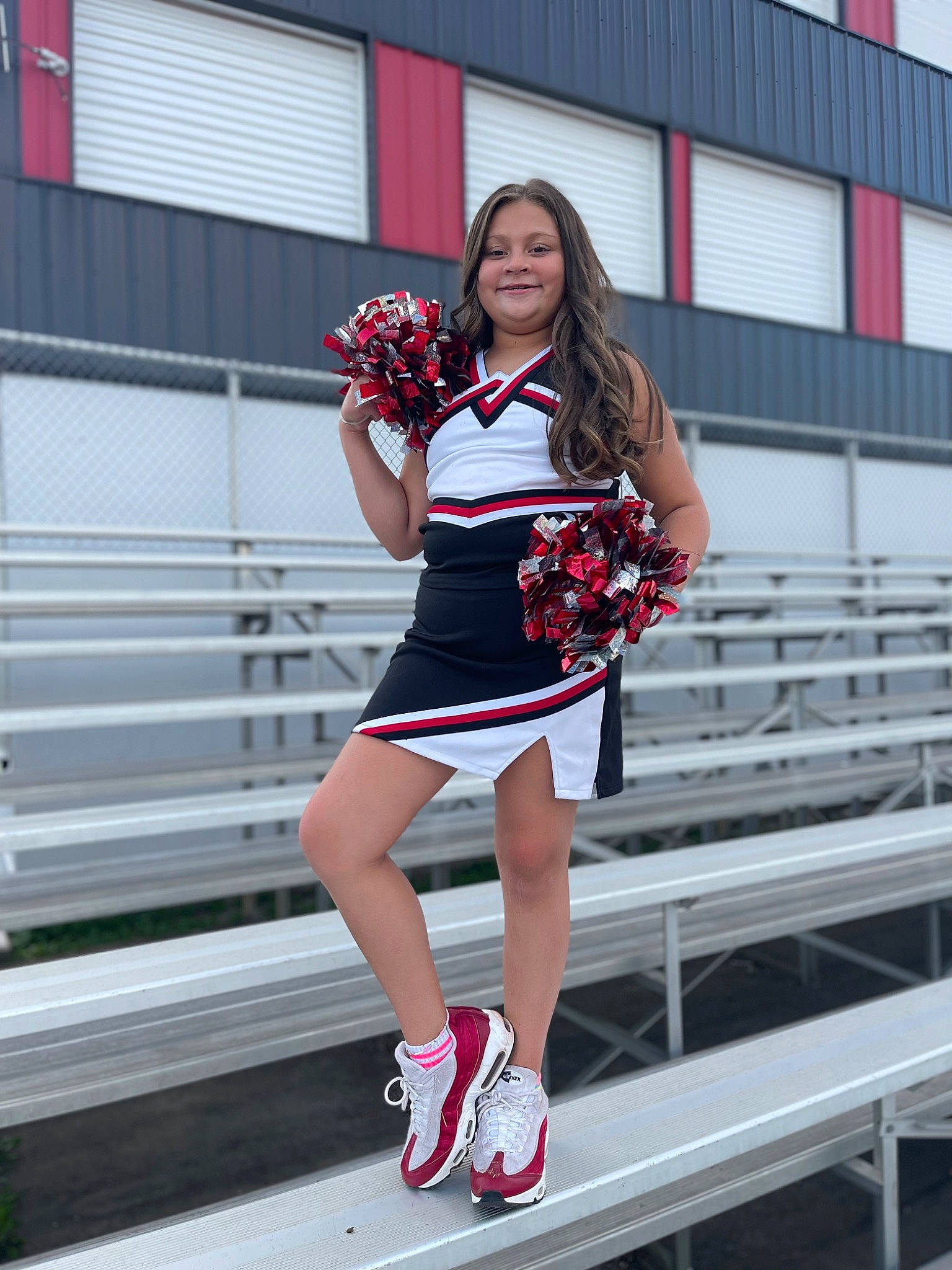 Sophia joined the competition — help win amazing prizes! boot, brown_hair, cheerleading_uniform, costume, electric_blue, event, fun, high_heels, human_leg, joy, knee, leg, luggage_and_bags, pattern, person, recreation, shorts, smile, sportswear, t_shirt