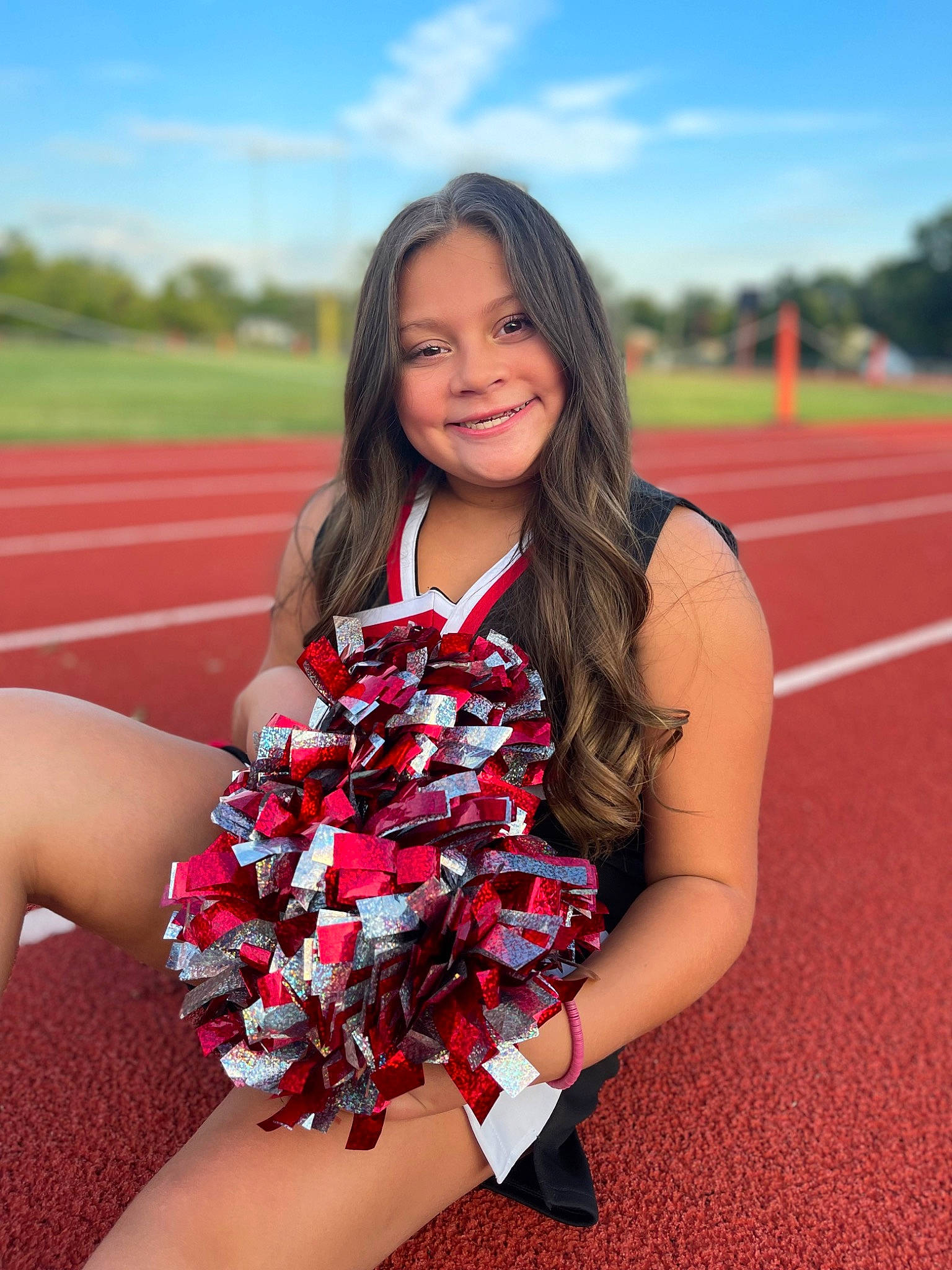Sophia joined the competition — help win amazing prizes! beauty, blond, brown_hair, cheerleading_uniform, cloud, competition_event, electric_blue, event, grass, hand, happy, joy, long_hair, person, plant, recreation, sky, smile, summer, team_sport