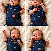 Oliver joined the competition — help win amazing prizes! baby, infant, child, onesie, blue_clothing, american_flag, pattern, blanket, soft_texture, cute, portrait, laying_down, expressive_face, small_hands, indoor, comfortable, newborn, person, photography, adorable