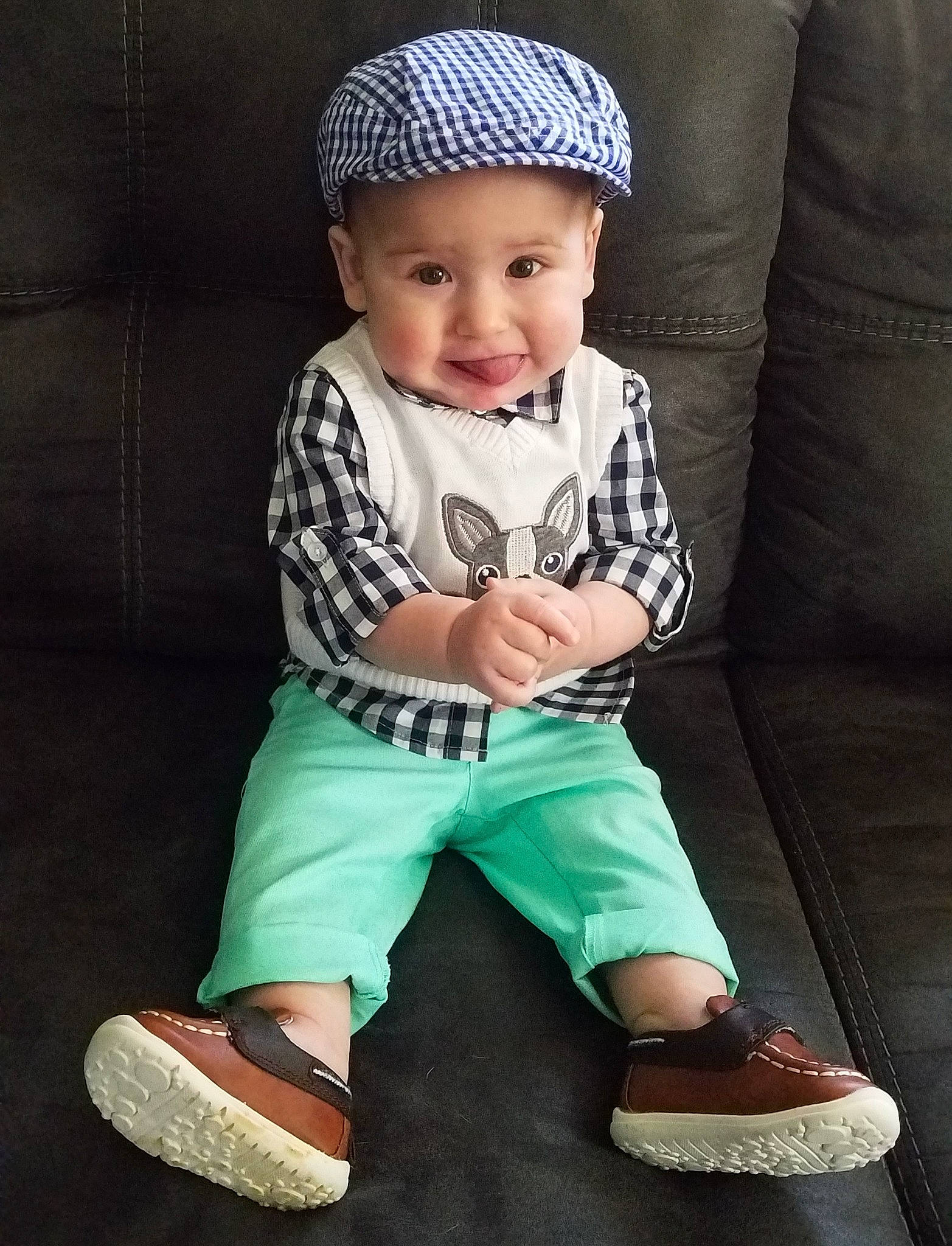 Crimson joined the competition — help win amazing prizes! baby, baby_toddler_clothing, cap, child, child_model, fashion_accessory, footwear, hat, headgear, headwear, person, shoe, sitting, toddler