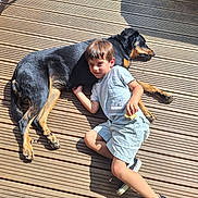 Phaïna a rejoint le concours — aidez-le/la à gagner de superbes lots ! black_dog, boy, casual_clothing, child, daylight, dog, friendship, happy, nature, outdoor, pet, playful, relaxing, resting, snack, sneakers, summer, sunlight, tan_dog, wooden_deck