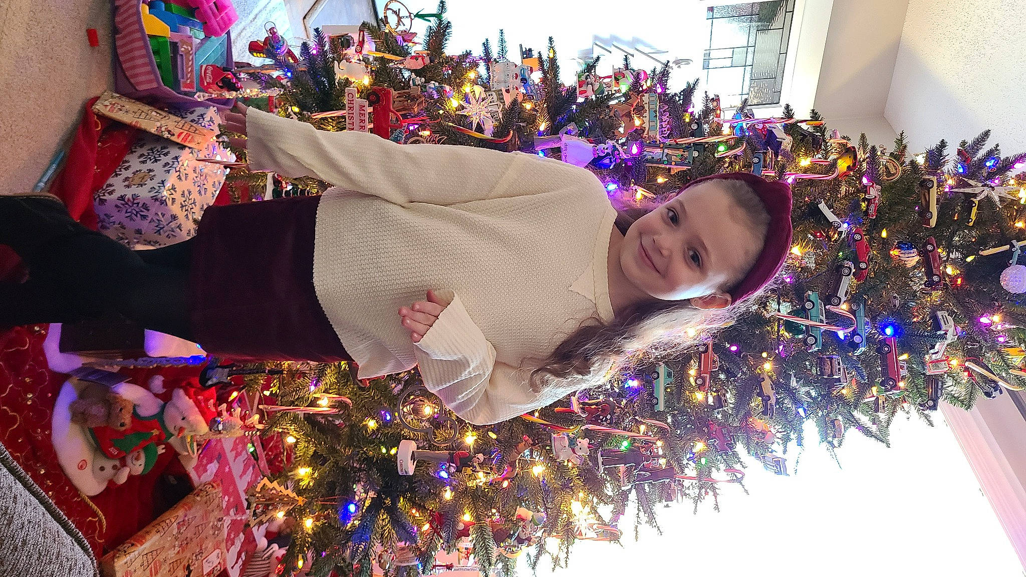 Makenzie joined the competition — help win amazing prizes! blue, christmas, christmas_decoration, christmas_eve, christmas_ornament, christmas_tree, event, fun, happy, holiday, holiday_ornament, joy, leisure, light, magenta, ornament, person, pink, plant, purple