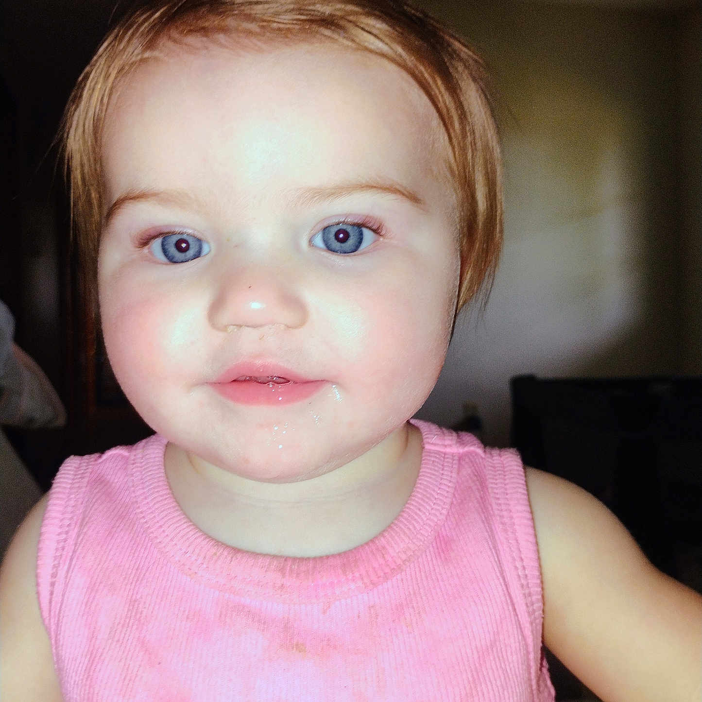 Emalee is registered to the contest to win money with this photo: baby, blonde, bodypart, clothing, face, finger, frown, hair, hand, happy, head, mouth, person, photography, portrait, sad, smile, t_shirt, tanktop, teeth