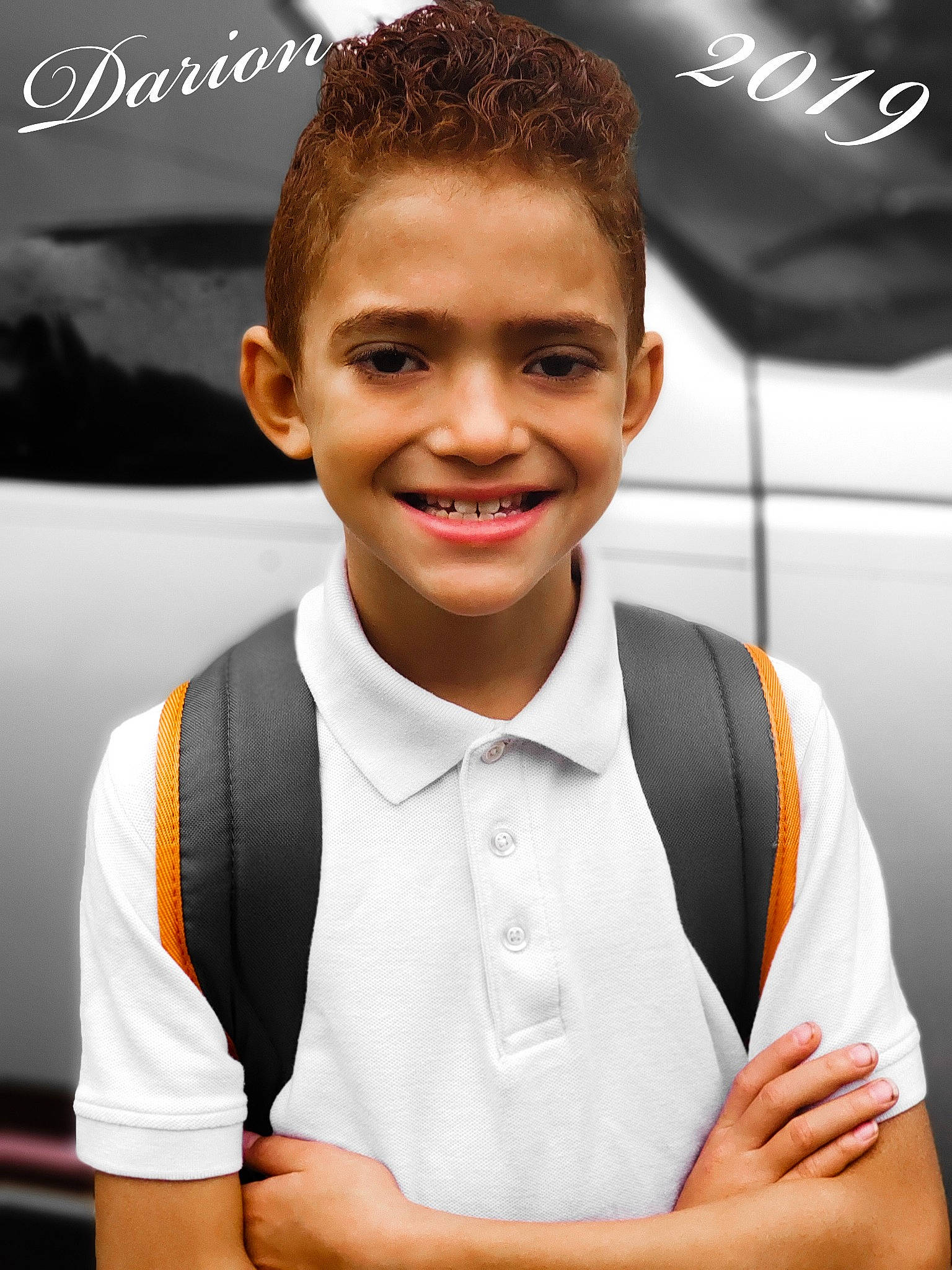 Darion joined the competition — help win amazing prizes! caesar_cut, child_model, formal_wear, gesture, hairstyle, joy, person, room, smile, student, tie, uniform, white_collar_worker