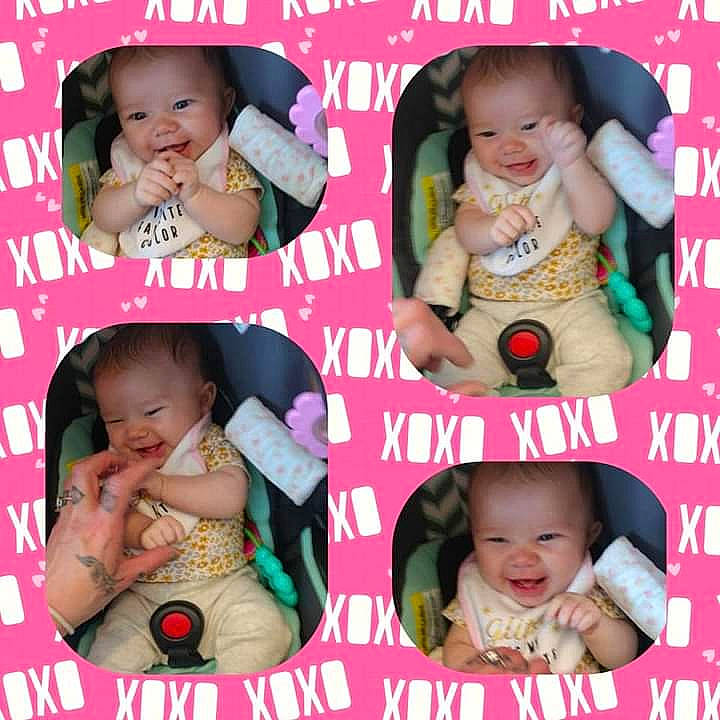 Yennifer joined the competition — help win amazing prizes! baby, baby_toddler_clothing, cheek, child, eyelash, face, facial_expression, finger, font, happy, head, magenta, pattern, person, photograph, photomontage, pink, skin, smile, snapshot