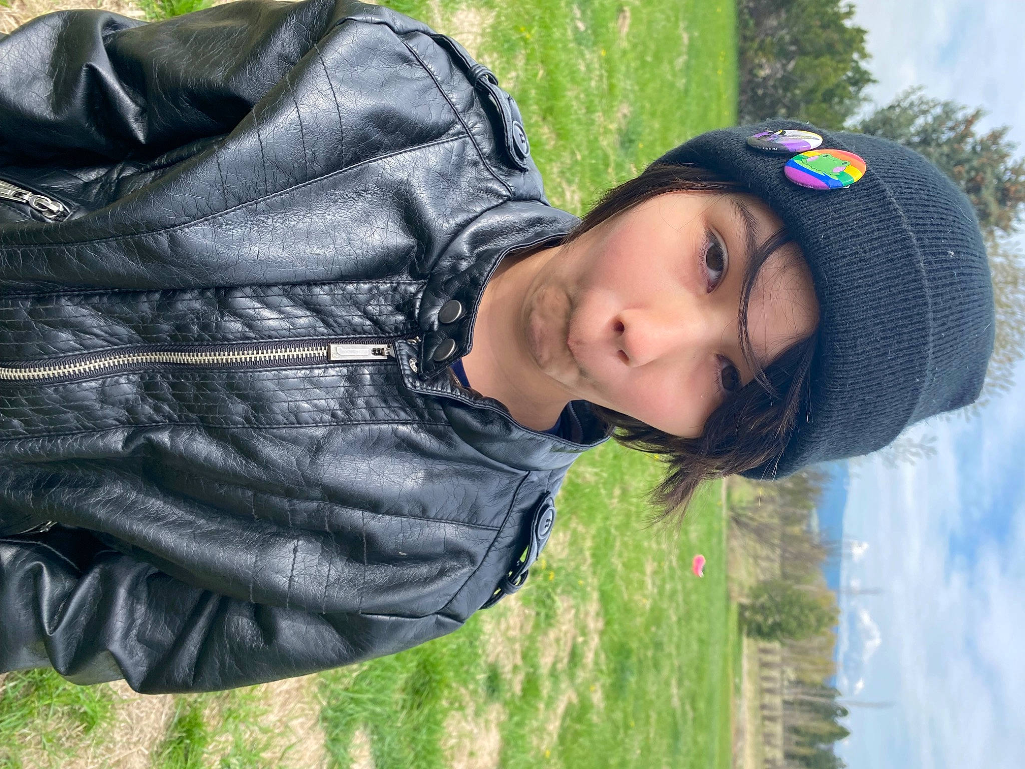 Hayleigh is registered to the contest to win money with this photo: black_hair, child, denim, electric_blue, fashion_accessory, flash_photography, grass, grassland, happy, headwear, jacket, leather_jacket, leisure, lip, outerwear, people_in_nature, person, plant, recreation, sky