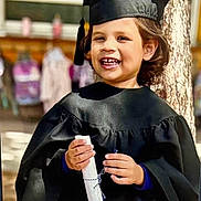 Evan joined the competition — help win amazing prizes! achievement, cap, celebration, child, clothing, daylight, diploma, event, face, gown, graduation, hand, happy, outdoor, person, portrait, school, smile, tree, young_child